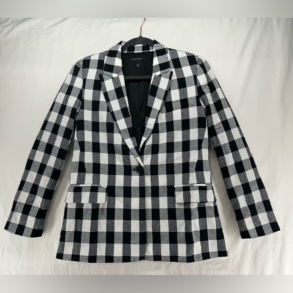 Halogen Plaid Blazer Black White Buffalo‎ Plaid Check Print Jacket Size S